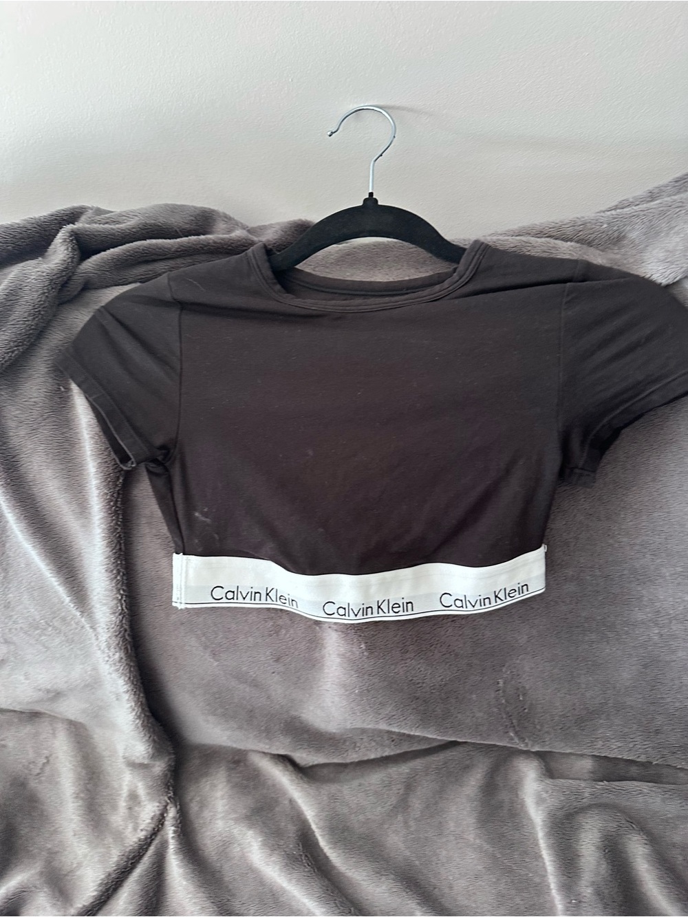 Calvin Klein Black Cropped Tee with White Logo Band